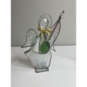 Stained Glass Art Angel Suncatcher Figurine Lute Musical Instrument